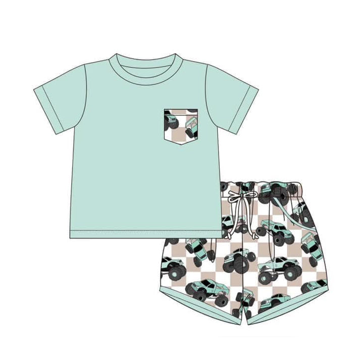 Baby boy pocket top matching car truck shorts summer outfit preorder