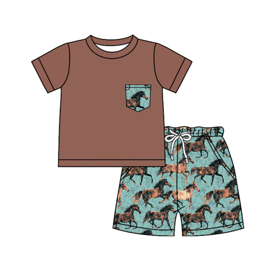 Baby boy western horse top matching shorts summer outfit preorder
