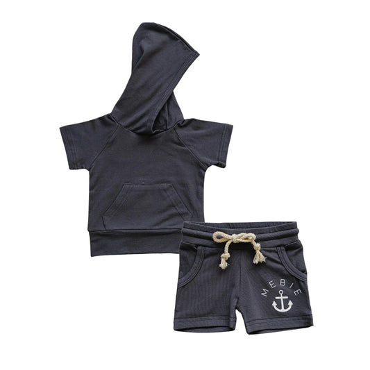 Baby girls black short sleeve hoodie outfit preorder