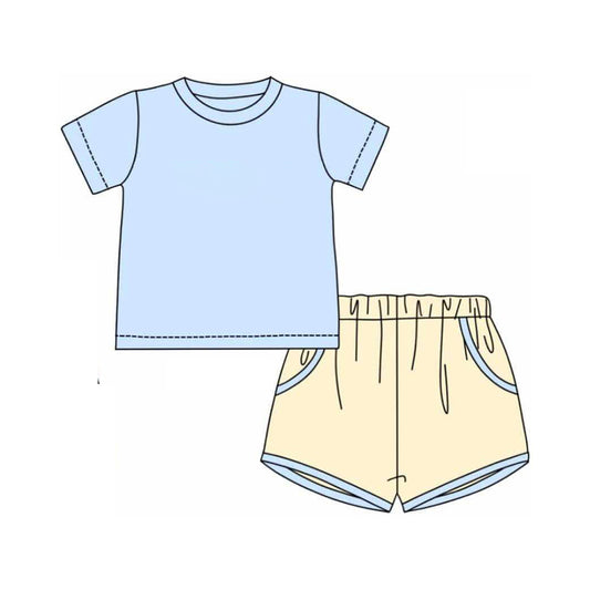 Baby boy blue shirt matching shorts summer outfit preorder