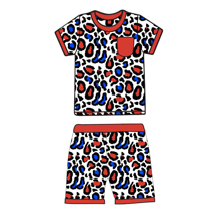 Baby boy red blue leopard July 4th outfit preorder