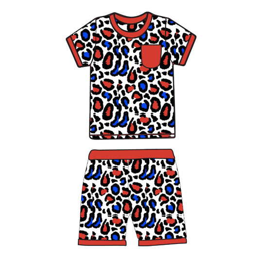 Baby boy red blue leopard July 4th outfit preorder