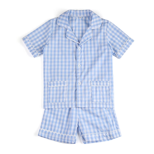 Baby boy blue plaid short sleeve pajama set preorder