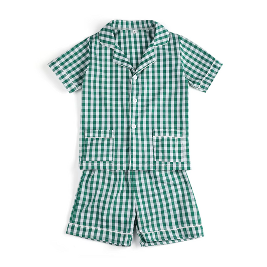 Baby boy green plaid short sleeve pajama set preorder