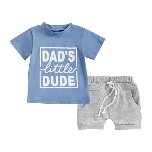 Dads little dude shirt grey shorts boy summer outfit preorder