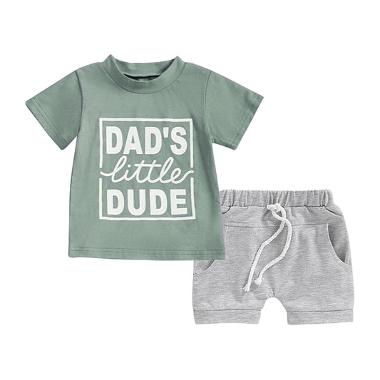 Dads little dude shirt grey shorts boy summer outfit preorder