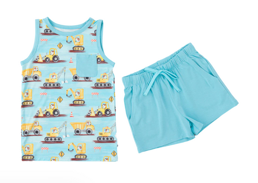 Baby boy construction design summer outfit preorder