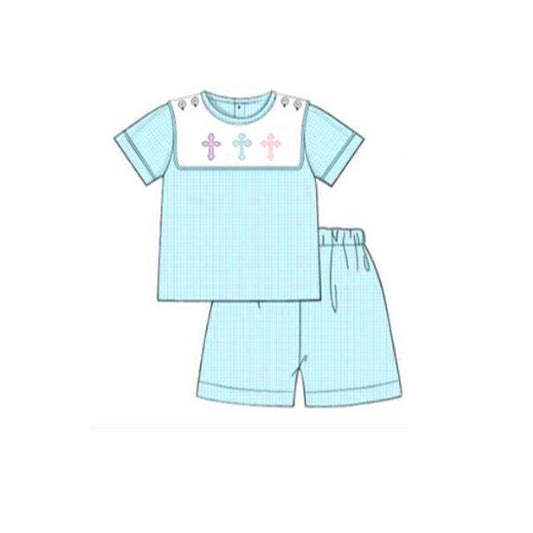 Baby boy Easter cross short sleeve outfit preorder