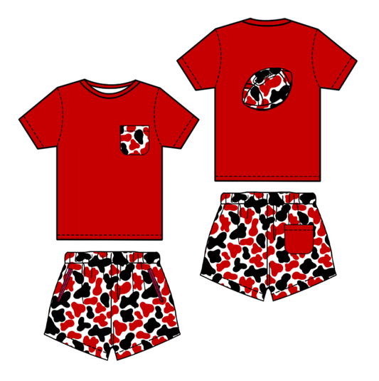Football red shirt camo shorts kids boys summer outfit preorder