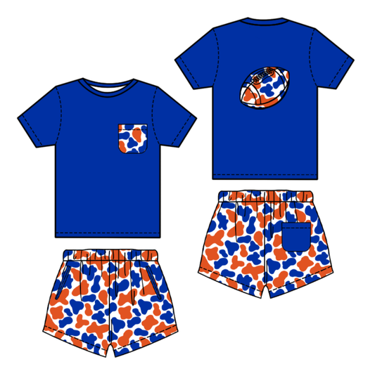 Football blue shirt camo shorts kids boys summer outfit preorder