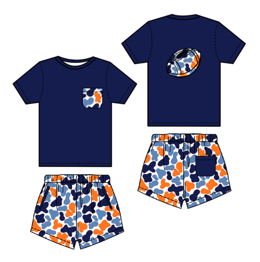 Football navy shirt camo shorts kids boys summer outfit preorder