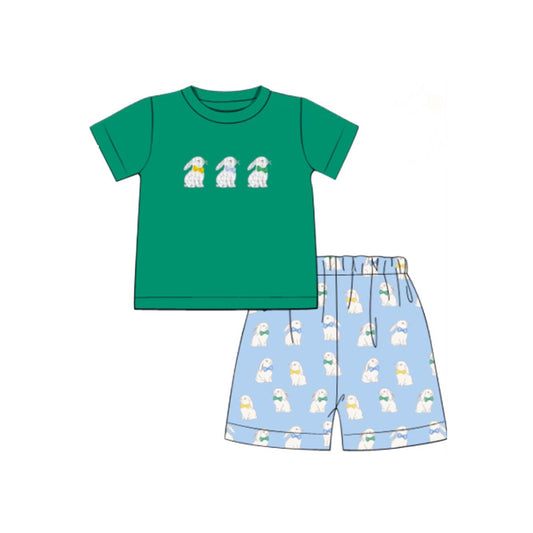 Easter bunny green shirt matching shorts boy summer outfit preorder