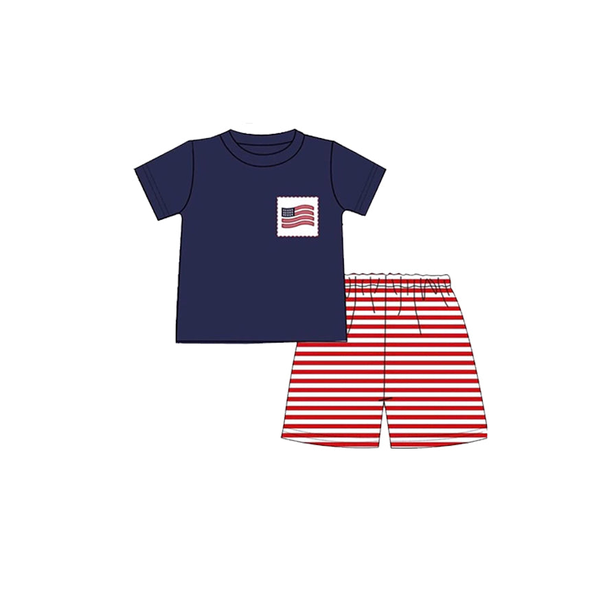 Blue flag shirt matching shorts july 4th outfit preorder