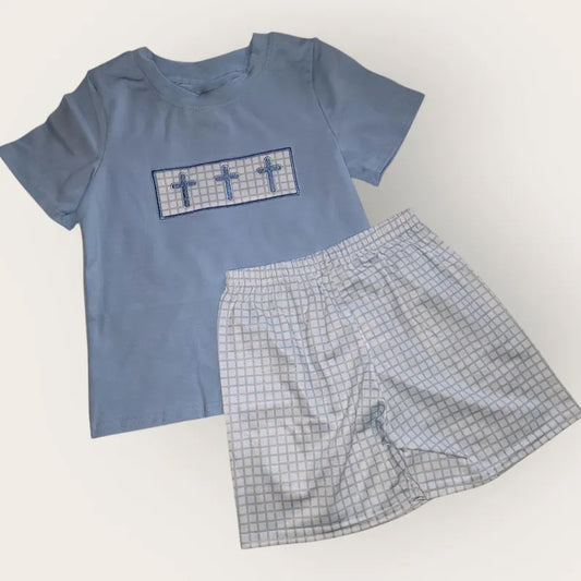 Easter cross shirt matching shorts boys outfit preorder