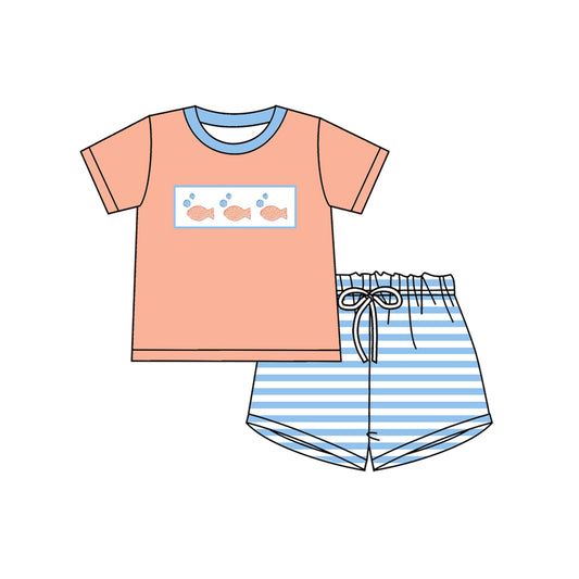 Fishing shirt matching shorts boys outfit preorder