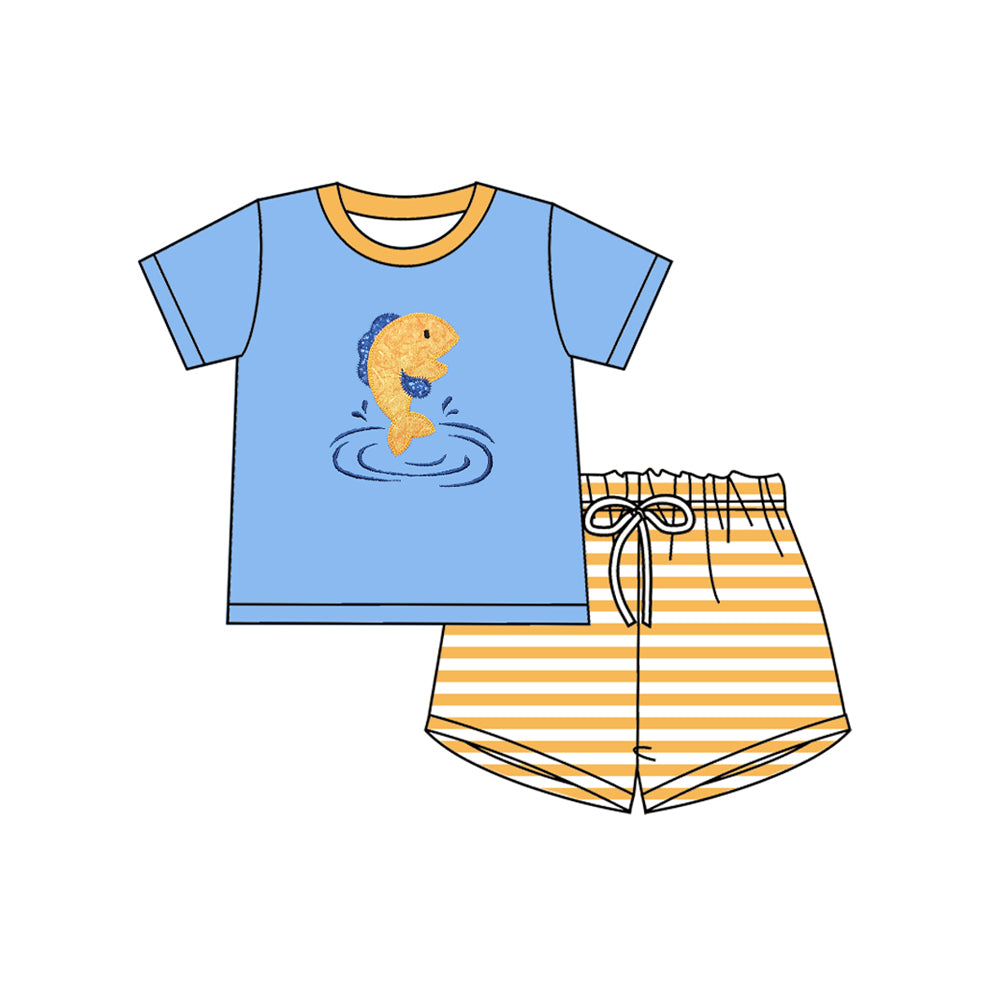 Fishing shirt matching shorts boys outfit preorder