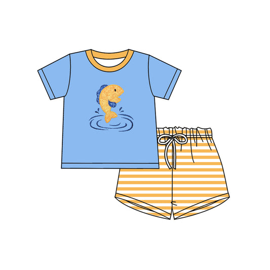 Fishing shirt matching shorts boys outfit preorder