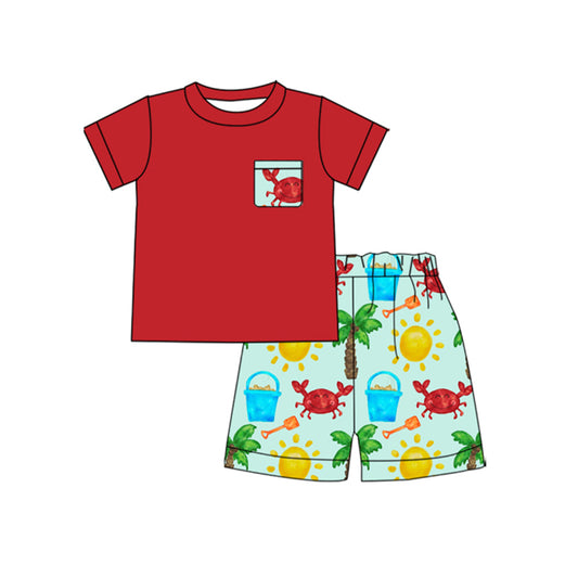 Crab pocket shirt matching shorts boys summer outfit preorder