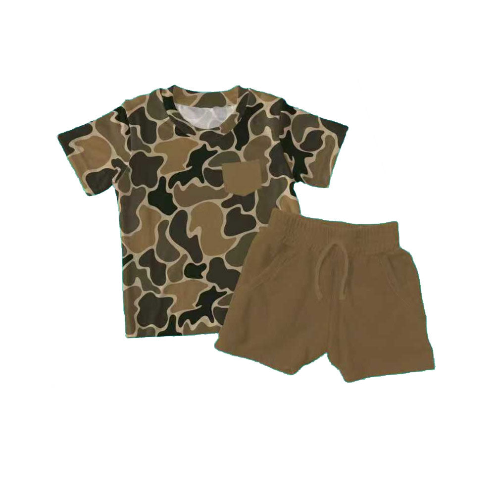Brown camo shirt matching shorts boys summer outfit preorder