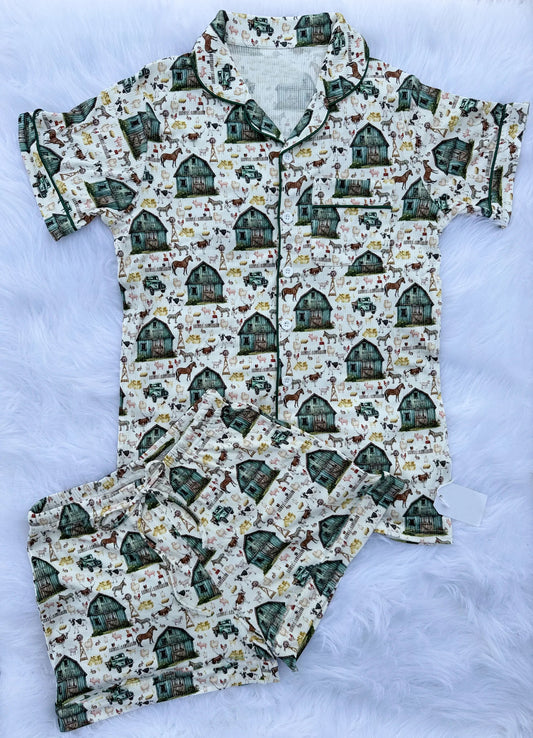 Farm animal kids baby boy short sleeve pajama set outfit preorder
