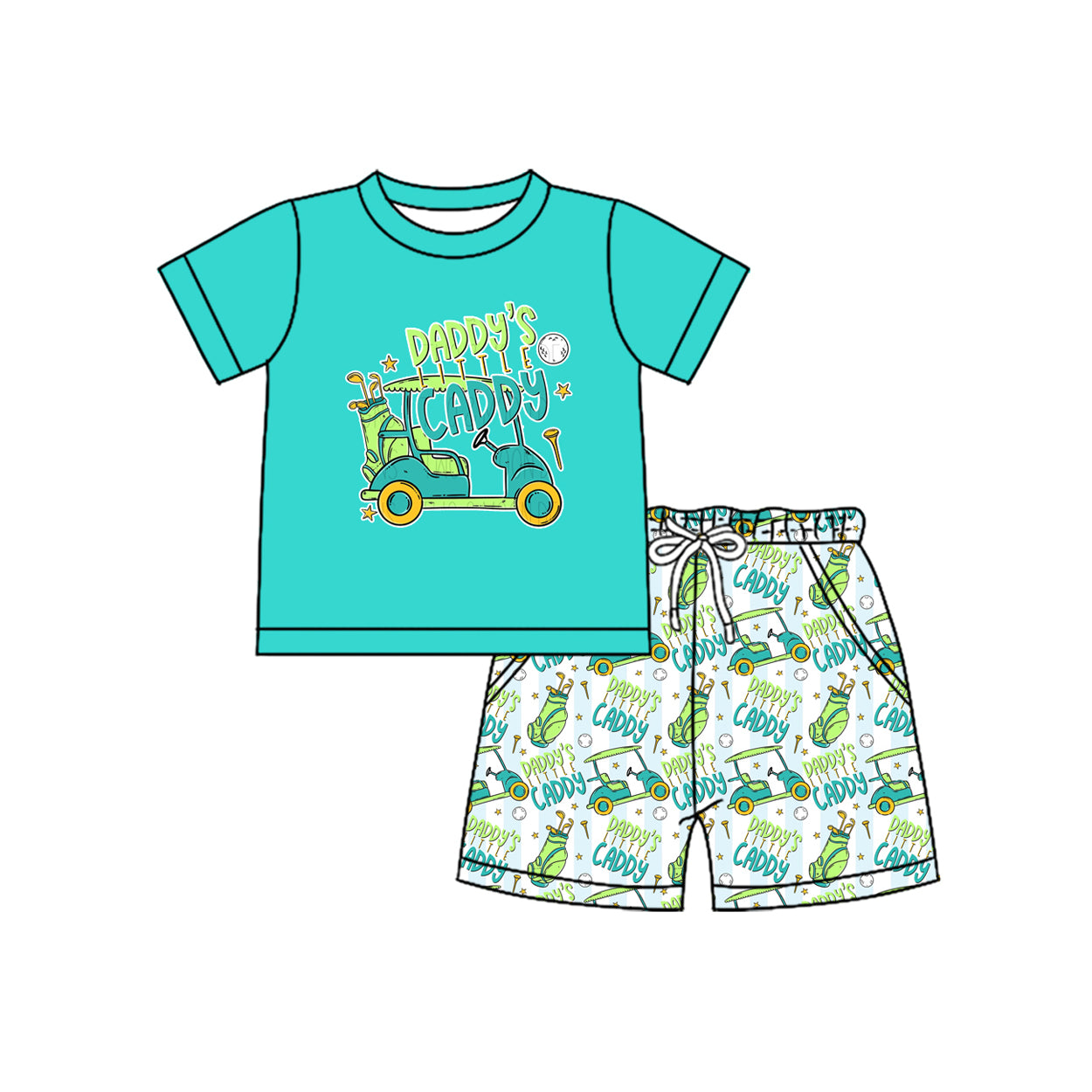 Daddys caddy golf design top matching shorts boy summer outfit preorder