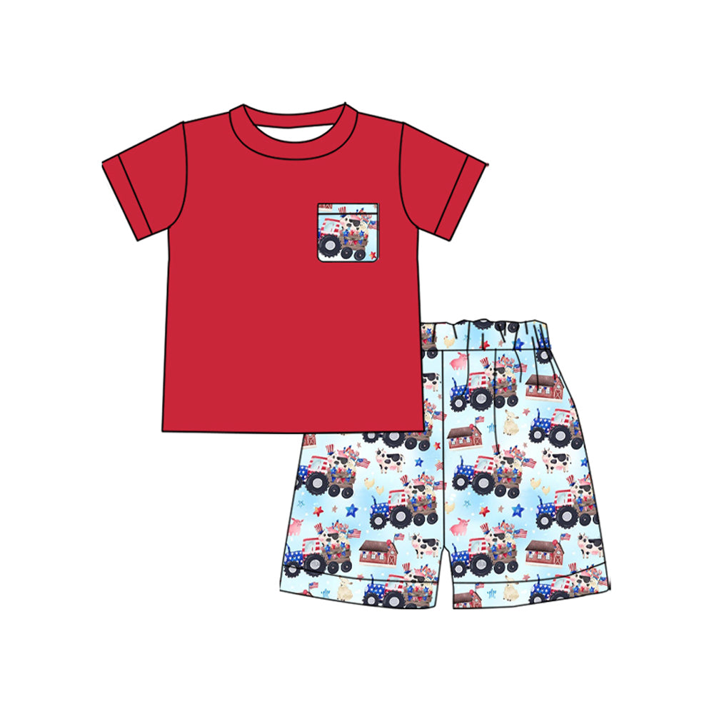 July 4th cow design top matching shorts boy summer outfit preorder