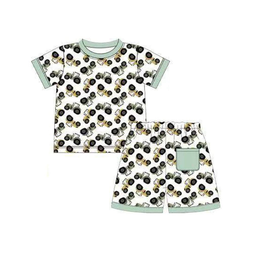 Tractor top matching shorts boys summer outfit preorder