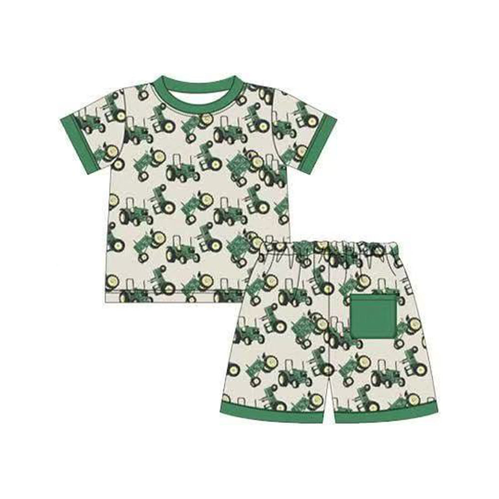 Tractor top matching shorts boys summer outfit preorder
