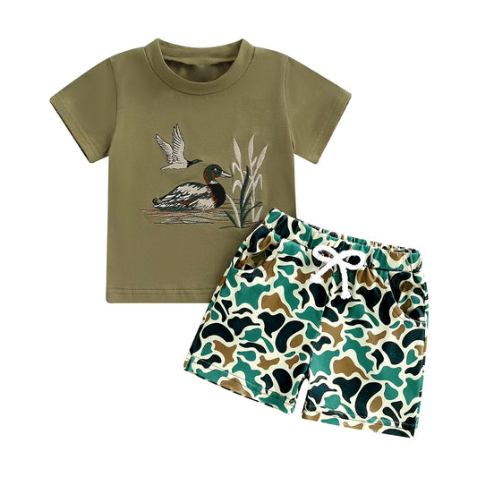 Mallard duck top matching camo shorts boys summer outfit preorder