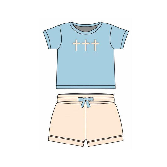Easter cross top matching shorts boy summer outfit preorder