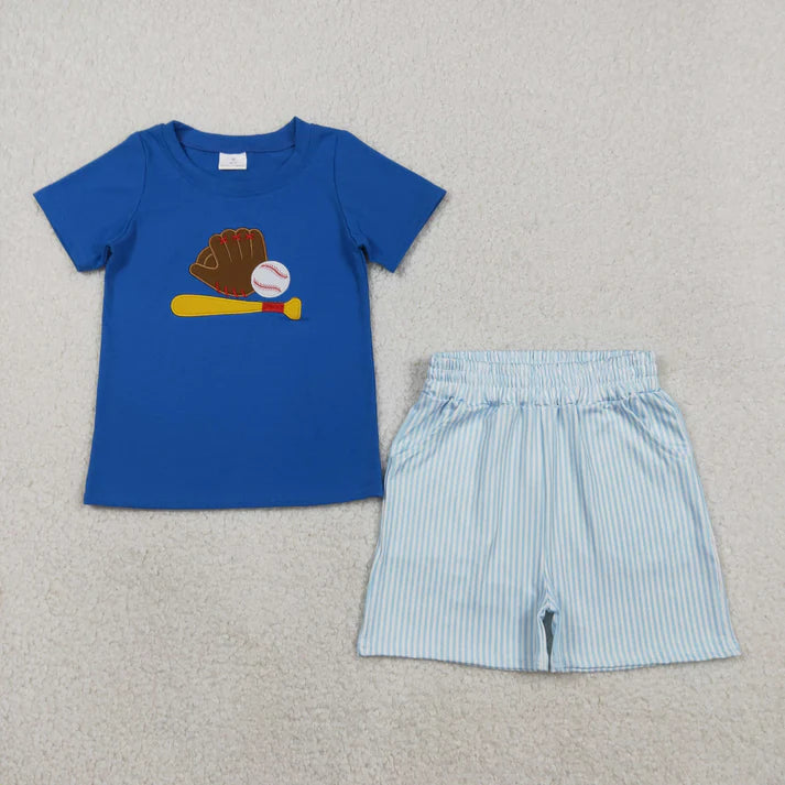 Embroidery Baseball print toddle girls summer outfit