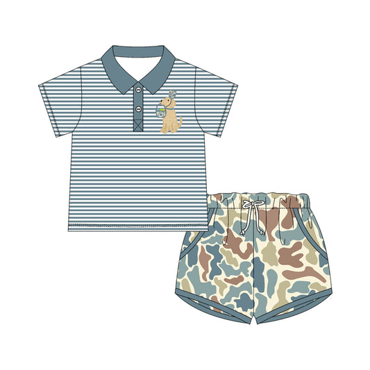 Easter camo dog basket top matching shorts boy summer outfit preorder