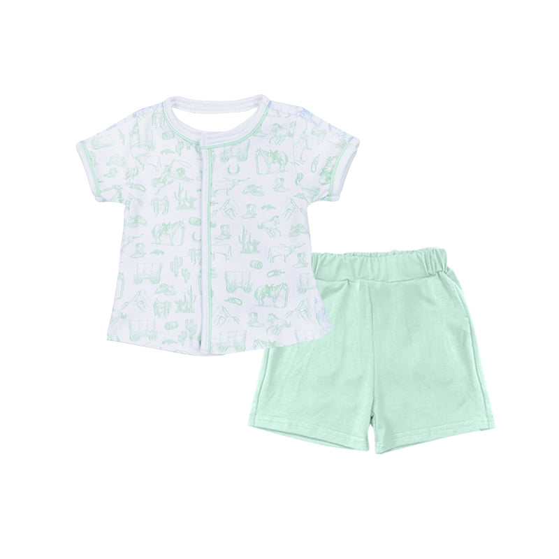 Western top matching shorts boy summer outfit preorder