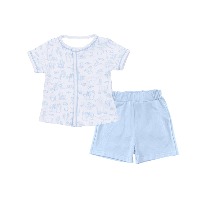 Western top matching shorts boy summer outfit preorder
