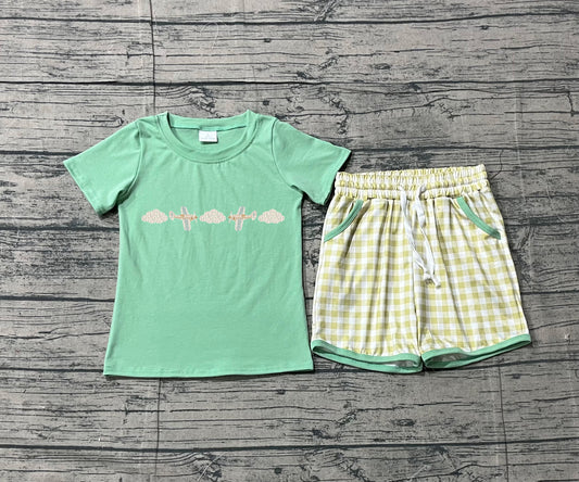Airplane embroidery top matching shorts boy summer outfit preorder