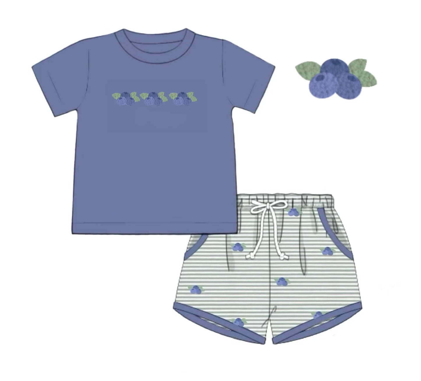Blue berry top matching shorts boy summer outfit preorder