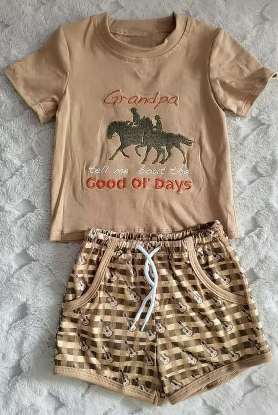 Western horse top matching shorts boy summer outfit preorder