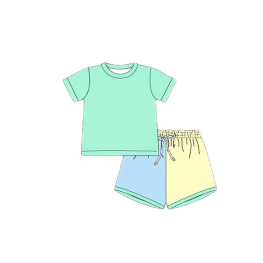 Green top matching shorts boys summer outfit preorder