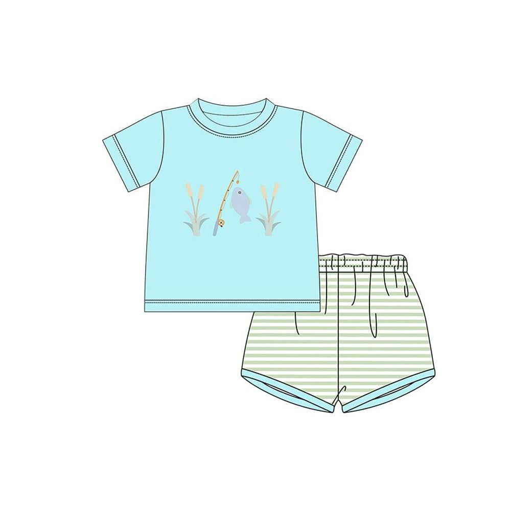 Fishing top matching shorts boys summer outfit preorder