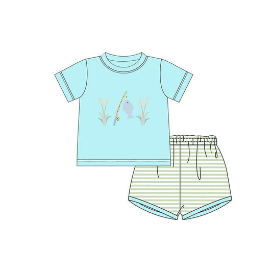 Fishing top matching shorts boys summer outfit preorder