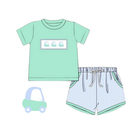Gold car design top matching shorts boy summer outfit preorder