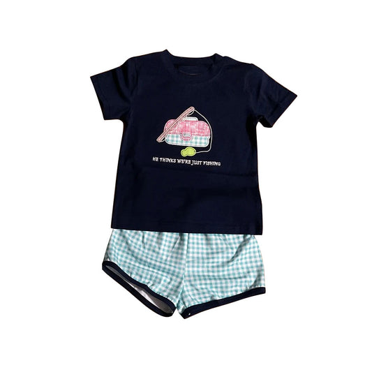 Fishing top matching shorts boy summer outfit preorder