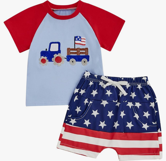 American flag top matching shorts boy summer outfit preorder