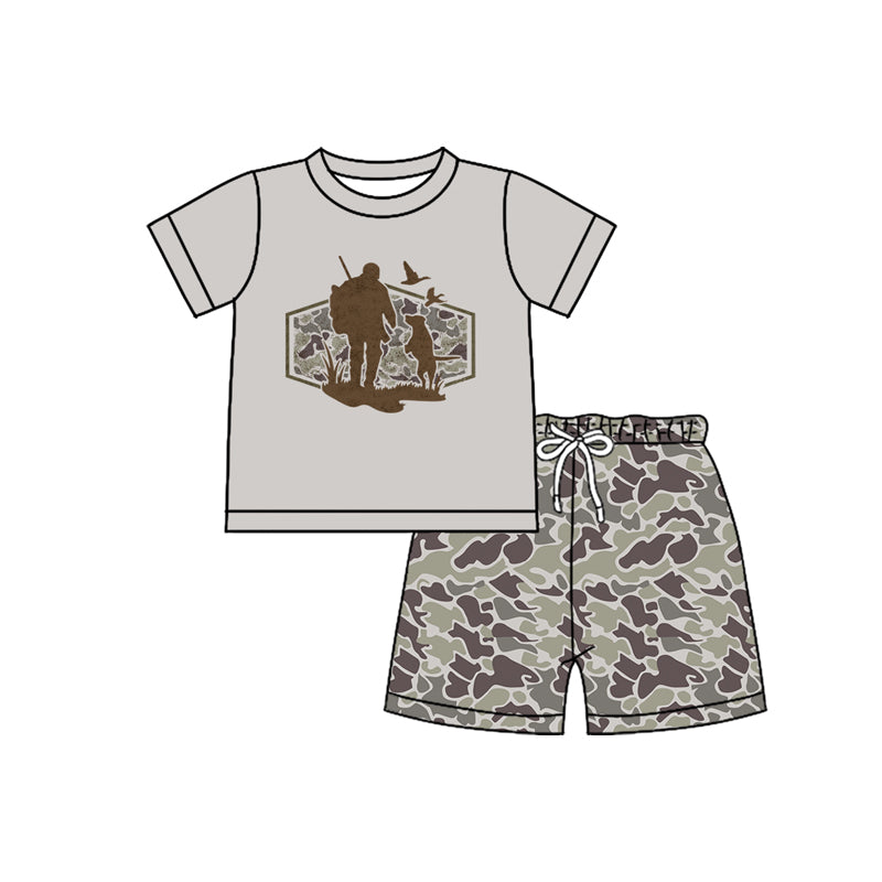 Dog duck top matching camo shorts girls summer outfit preorder