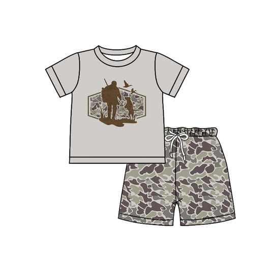 Dog duck top matching camo shorts girls summer outfit preorder