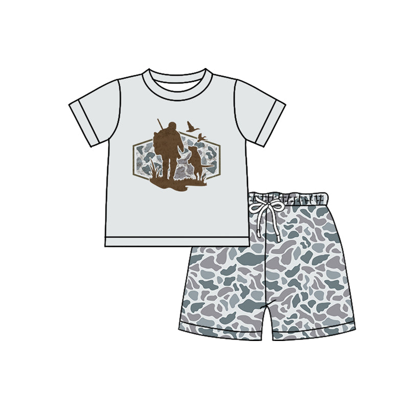 Dog duck top matching camo shorts girls summer outfit preorder