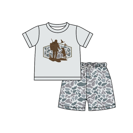 Dog duck top matching camo shorts girls summer outfit preorder
