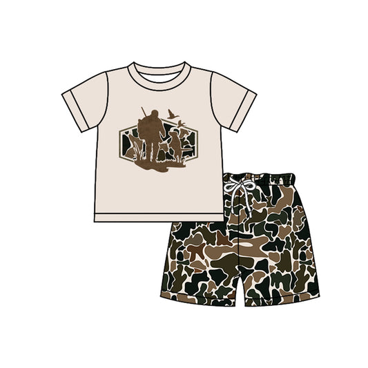 Dog duck top matching camo shorts girls summer outfit preorder