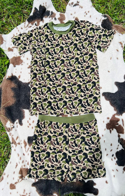 Green brown camo top matching shorts boy outfit preorder
