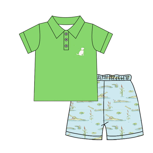 Dog polo top matching shorts boy summer outfit preorder